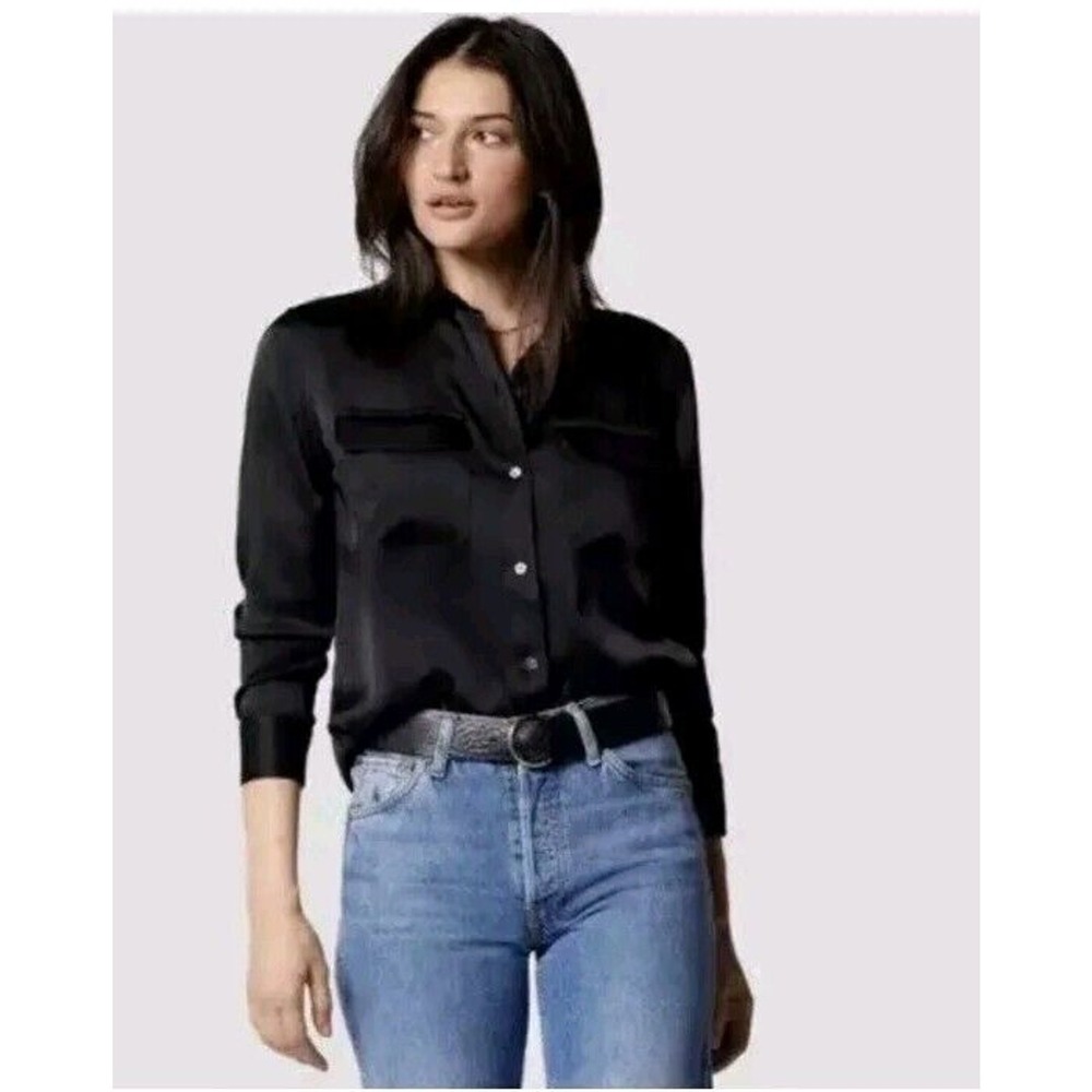 EQUIPMENT Black Satin Long Sleeve Button Up Blouse Womens XS EQ7010CO